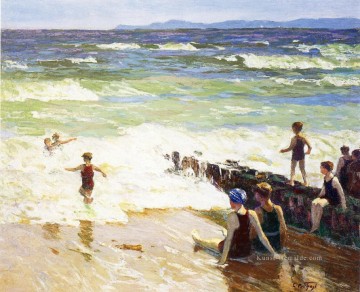  Impressionist Kunst - Badende durch das Ufer Impressionist Strand Edward Henry Potthast